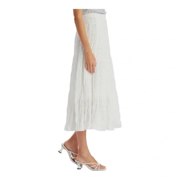 Max Studio White Textured Cotton Midi Skirt - Size Large - Picture 8 of 8